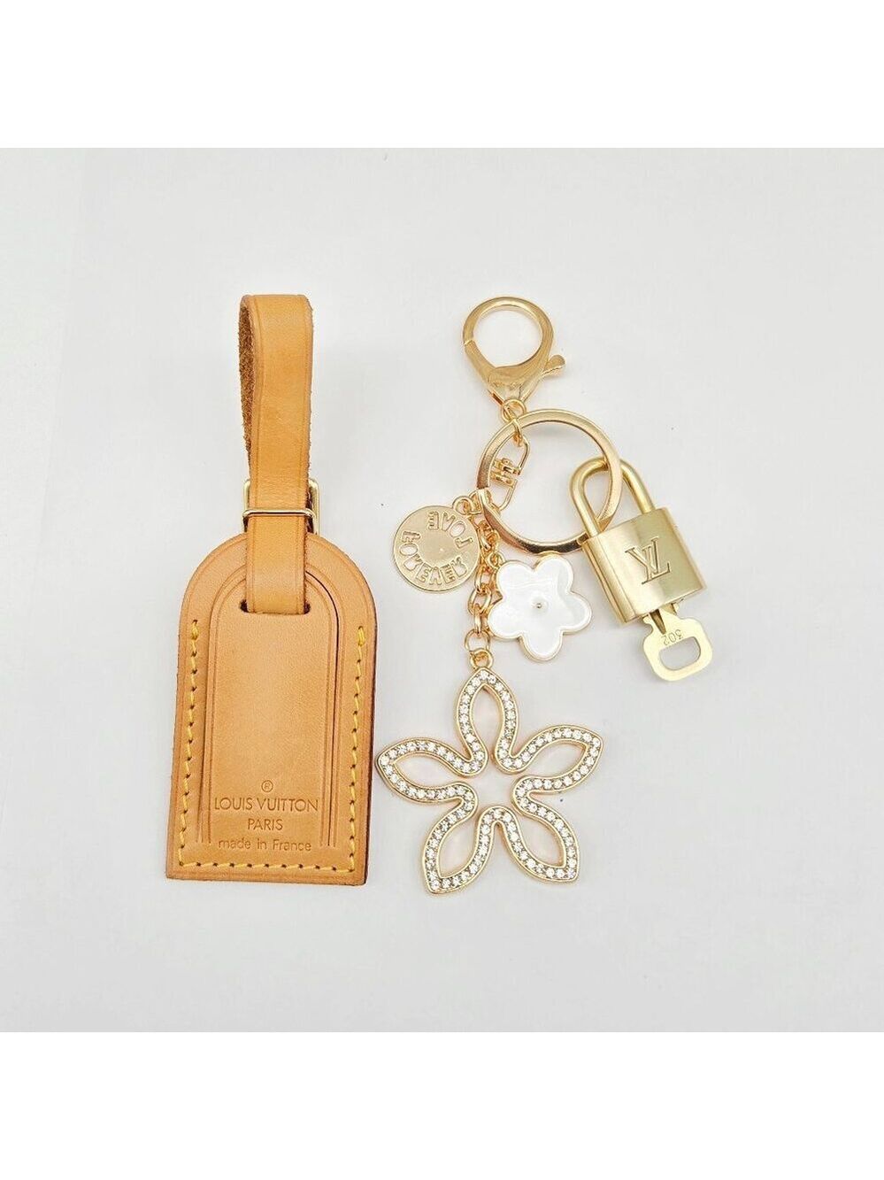 Authentic Louis Vuitton Luggage Nametag and Gold Padlock with Unbranded Keycharm